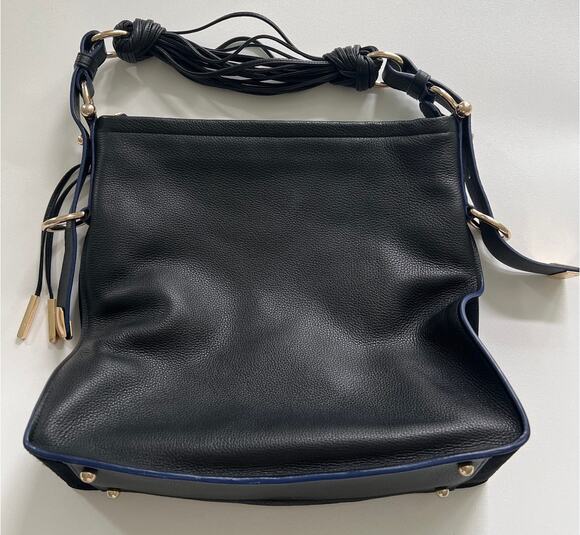 Stuart Weitzman Handbags - Stuart Weitzman Brigitte Pebbled Leather Hobo Bag Black Blue Gold Shoulder Tote